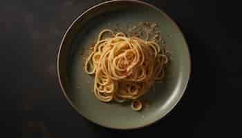 Gratis foto een bord spaghetti met een snufje knoflook erop