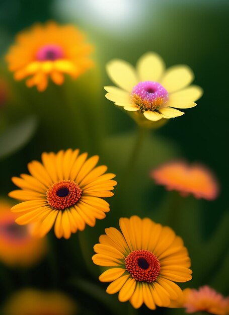 Een bos bloemen die geel en paars zijn