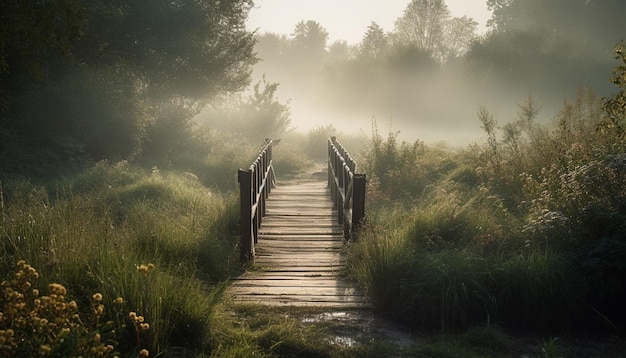 Gratis foto een brug in de mist met het woord brug erop