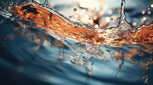 Een close-up van een waterstraling in beweging die het samenspel van licht en schaduw vasthoudt