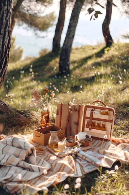 Gratis foto een dromerige picknick, stilleven.