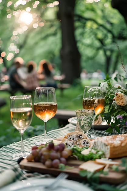 Een echtpaar geniet samen van een picknick in de open lucht in de zomer