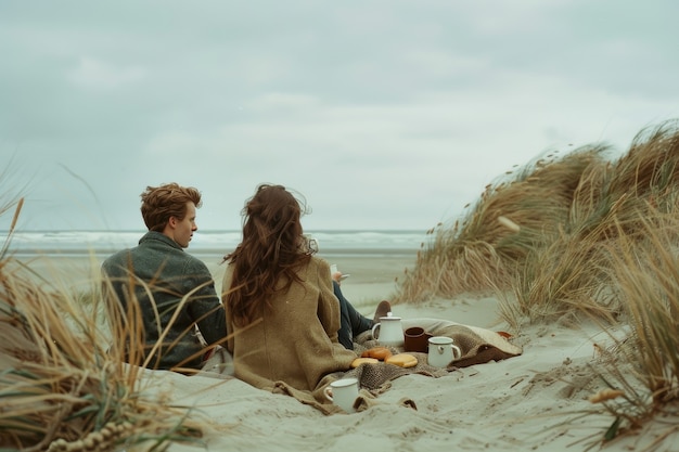 Gratis foto een echtpaar geniet samen van een picknick in de open lucht in de zomer