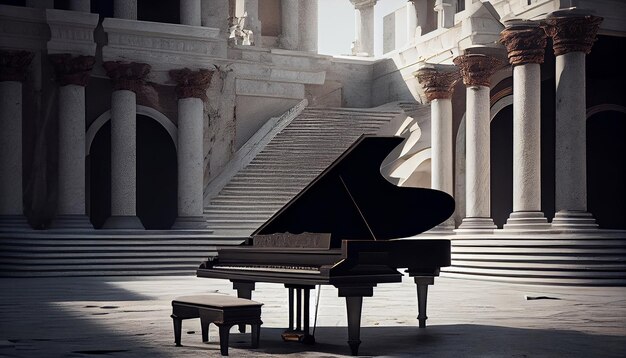 Een elegante vleugelpiano klassieke muziek buitenshuis generatieve AI
