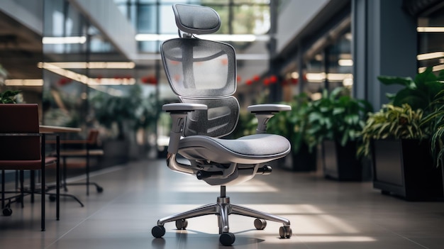 Gratis foto een ergonomische bureaustoel met verstelbare functies in een helder verlichte werkruimte