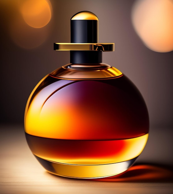 Een flesje parfum met een gouden dop waarop parfum staat