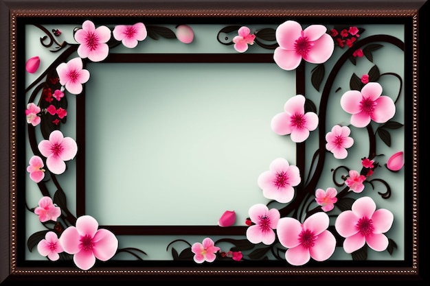 Gratis foto een frame met roze bloemen en bladeren