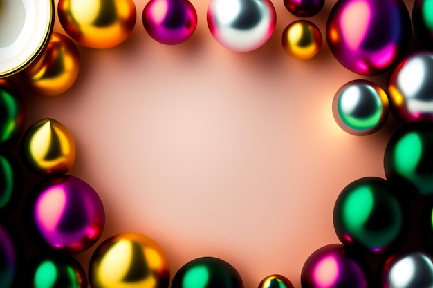 Gratis foto een frame van kleurrijke ballen op een roze achtergrond