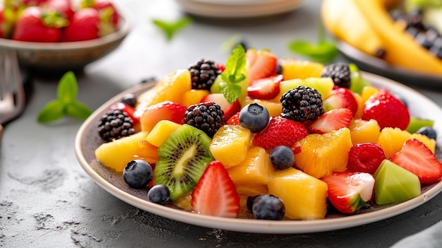 Gratis foto een fruitsalade op een bord