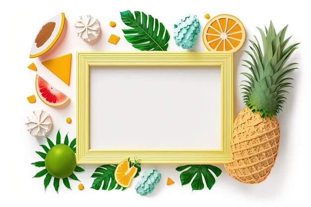 Een geel frame met een tropisch fruit en een plek voor tekst