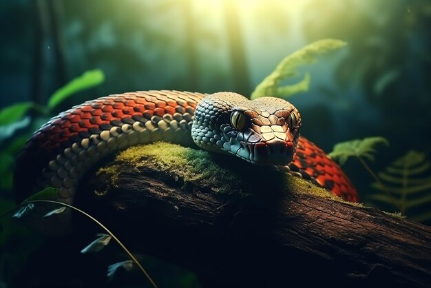 Een gevaarlijke slang in een tropisch bos