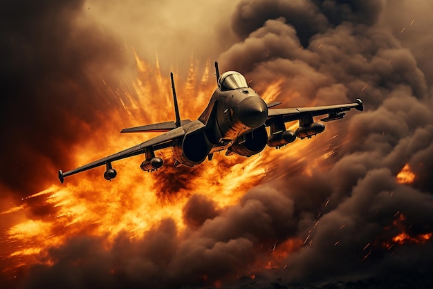 Gratis foto een gevechtsvliegtuig bombardeert