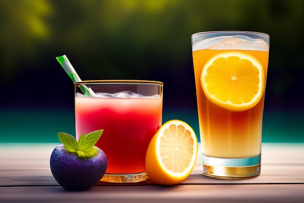 Gratis foto een glas jus d'orange en fruit