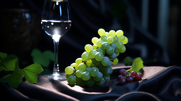 Een glas wijn met witte druiven