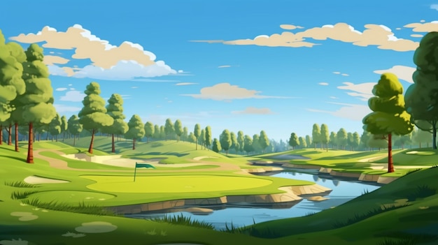 Gratis foto een golfbaan gemaakt in de stijl van cartoons