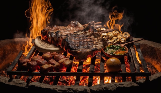 Een grill met verschillende soorten vlees erop