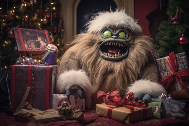 Gratis foto een grillig wezen dat de grinch illustreert.