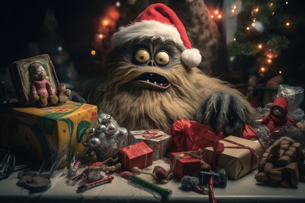 Gratis foto een grillig wezen dat de grinch illustreert.