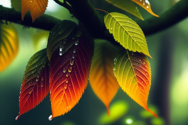 Een groen blad met de bladeren van de bladeren heeft waterdruppels erop.