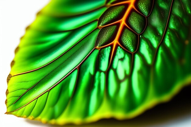 Een groen blad met de oranje nerven erop