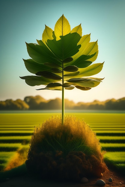 Gratis foto een groene plant met een blauwe lucht op de achtergrond