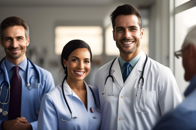 Een groep dokters in witte jassen staat in een ziekenhuiskamer.