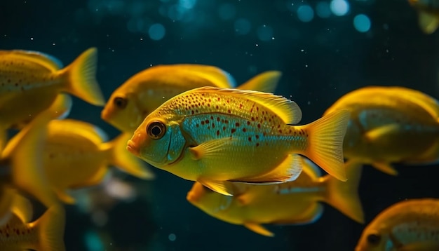 Een groep vissen zwemt in een aquarium