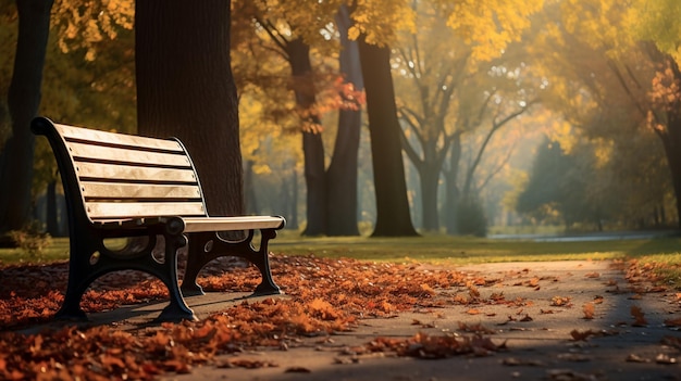 Een houten bank in een herfstpark