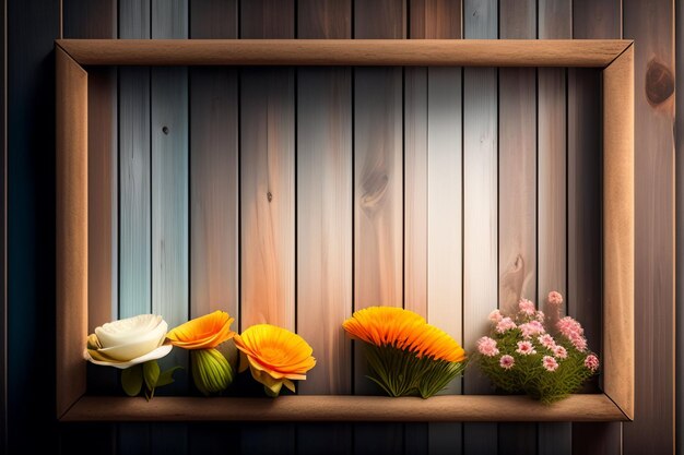 Een houten plank met bloemen erop