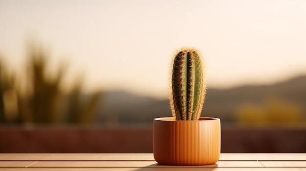 Een ingemaakte cactus op de achtergrond van een vrachtwagen