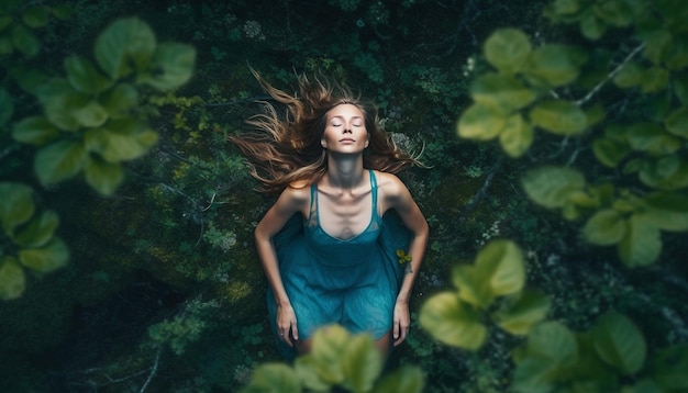 Gratis foto een jonge vrouw die lacht geniet van de schoonheid van de natuur gegenereerd door ai