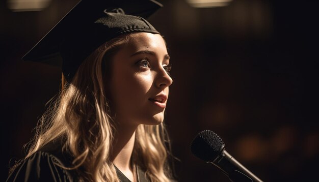 Een jonge vrouw heeft vertrouwen in haar succes dankzij AI