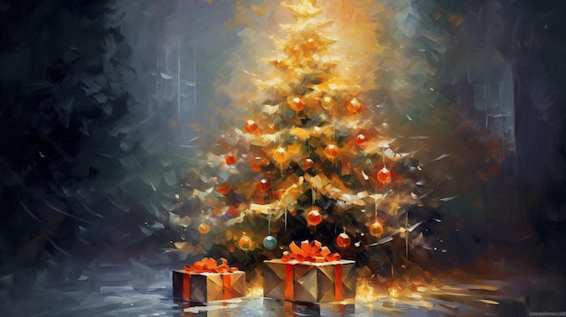 Gratis foto een kerstboom met speelgoed geschilderd in impressionistische stijl