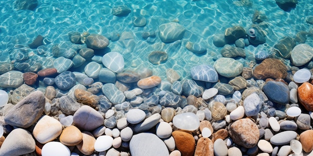 Gratis foto een kiezeltapijt onder het water. elke steen vertelt een verhaal.