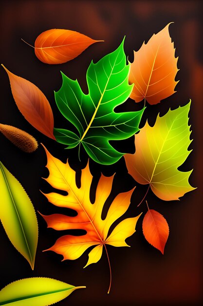 Een kleurrijk blad dat op een zwarte achtergrond staat