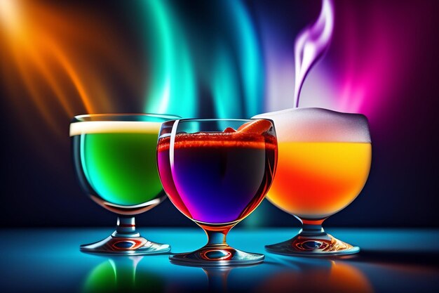 Een kleurrijk drankje staat voor een kleurrijke achtergrond.