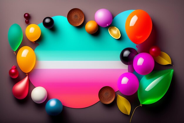 Een kleurrijk kader met ballonnen en het woord trots erop