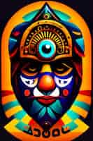 Gratis foto een kleurrijk schilderij van een clown met een masker erop