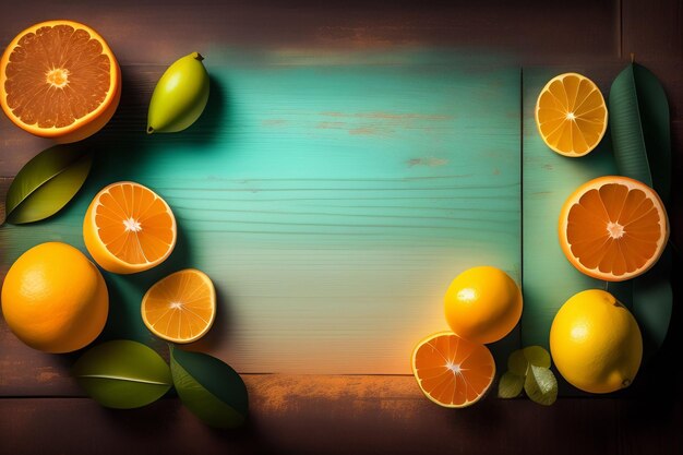 Een kleurrijke achtergrond met sinaasappelen en limoenen