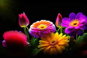 Gratis foto een kleurrijke bloem wordt weergegeven op een zwarte achtergrond.