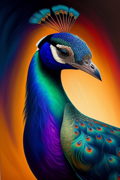Een kleurrijke pauw met een blauwe en groene staart.