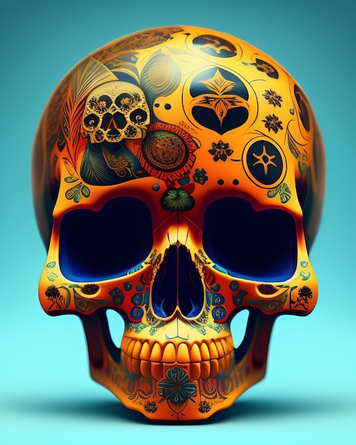 Gratis foto een kleurrijke schedel met een bloemmotief erop