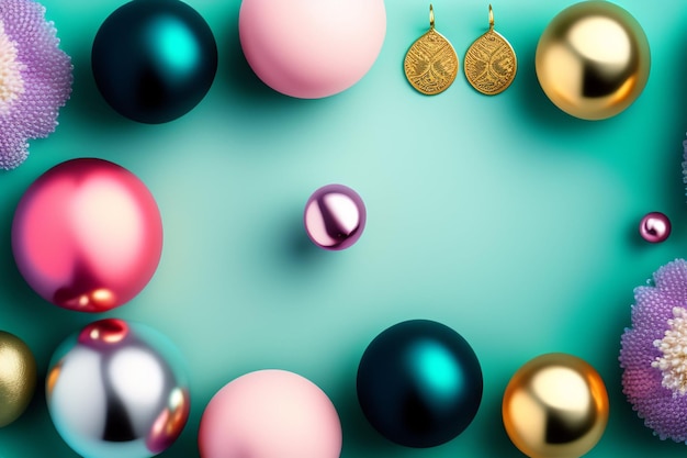 Gratis foto een kleurrijke tafel met veel ballen en een paar oorbellen