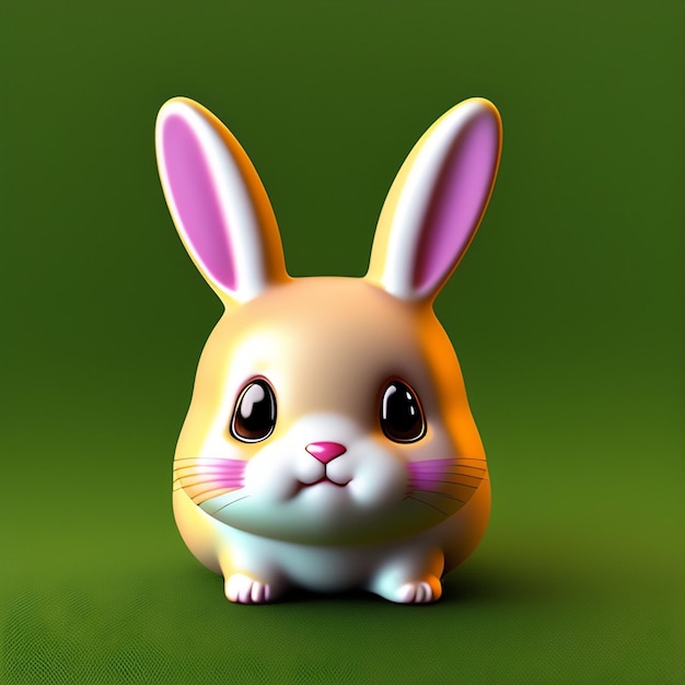 Gratis foto een konijntje met roze oren en een roze neus zit op een groene achtergrond.