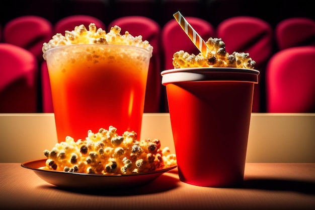 Gratis foto een kopje popcorn en een glaasje popcorn