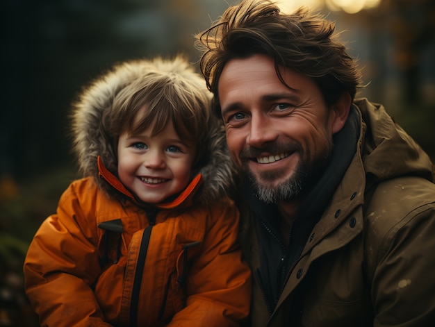 Gratis foto een mooi portret van vader en zoon ter viering van vadersdag.