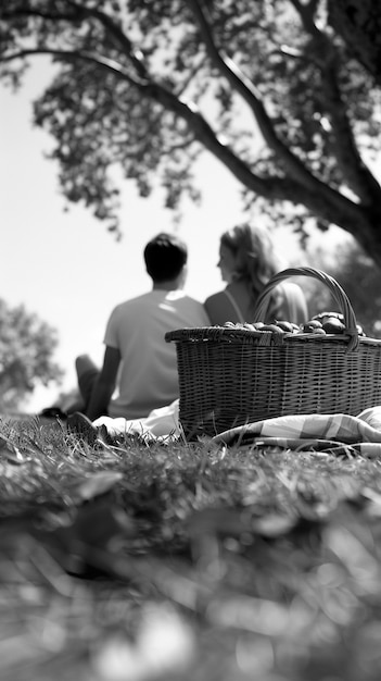 Gratis foto een mooi stel geniet van een picknick.