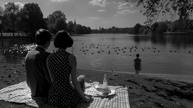 Een mooi stel geniet van een picknick.