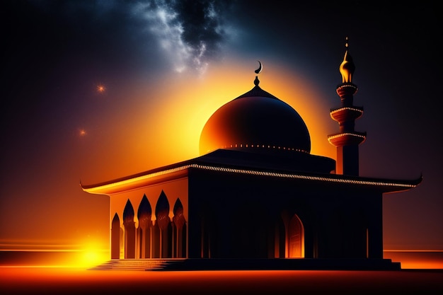 Gratis foto een moskee met een donkere lucht en de zon erachter