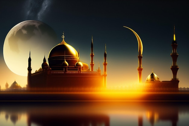 Gratis foto een moskee met een maan erachter